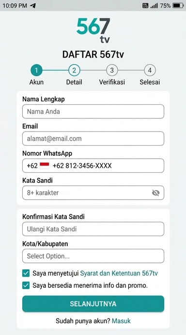 Tampilan halaman daftar 567tv
