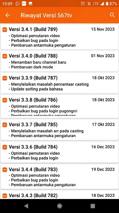 Tampilan riwayat versi 567tv